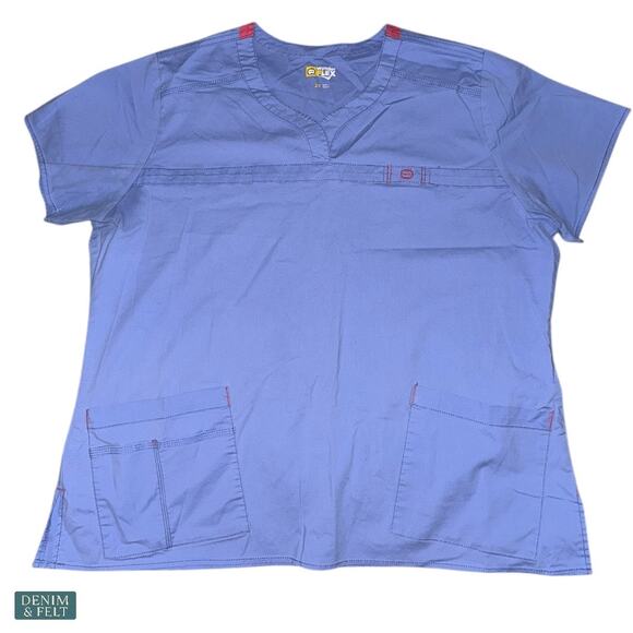 WonderWink WonderFLEX Women’s Utility Scrub Top Blue 2X Soft Stretch Workwear - Picture 4 of 8